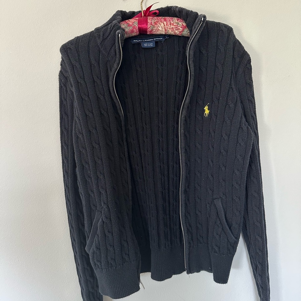 Ralph Lauren Black Zip-Up Cable Knit Sweater - Picture 7 of 9